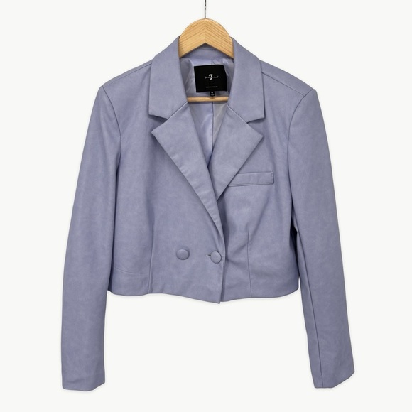 7 For All Mankind Faux Leather Cropped Jacket Sz Medium Lavender Double Breasted - Picture 4 of 13
